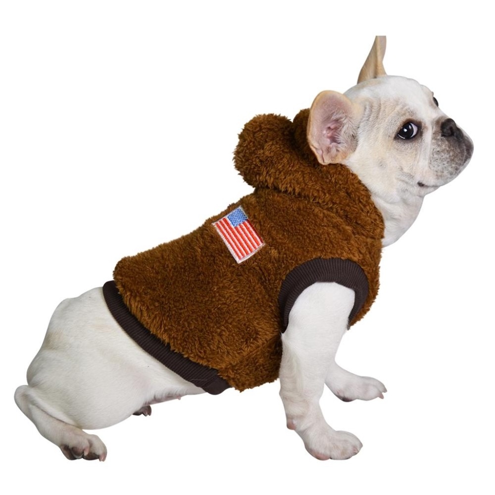 Brown Faux Sheep Fur Dog Fleece Pullover Hoodie